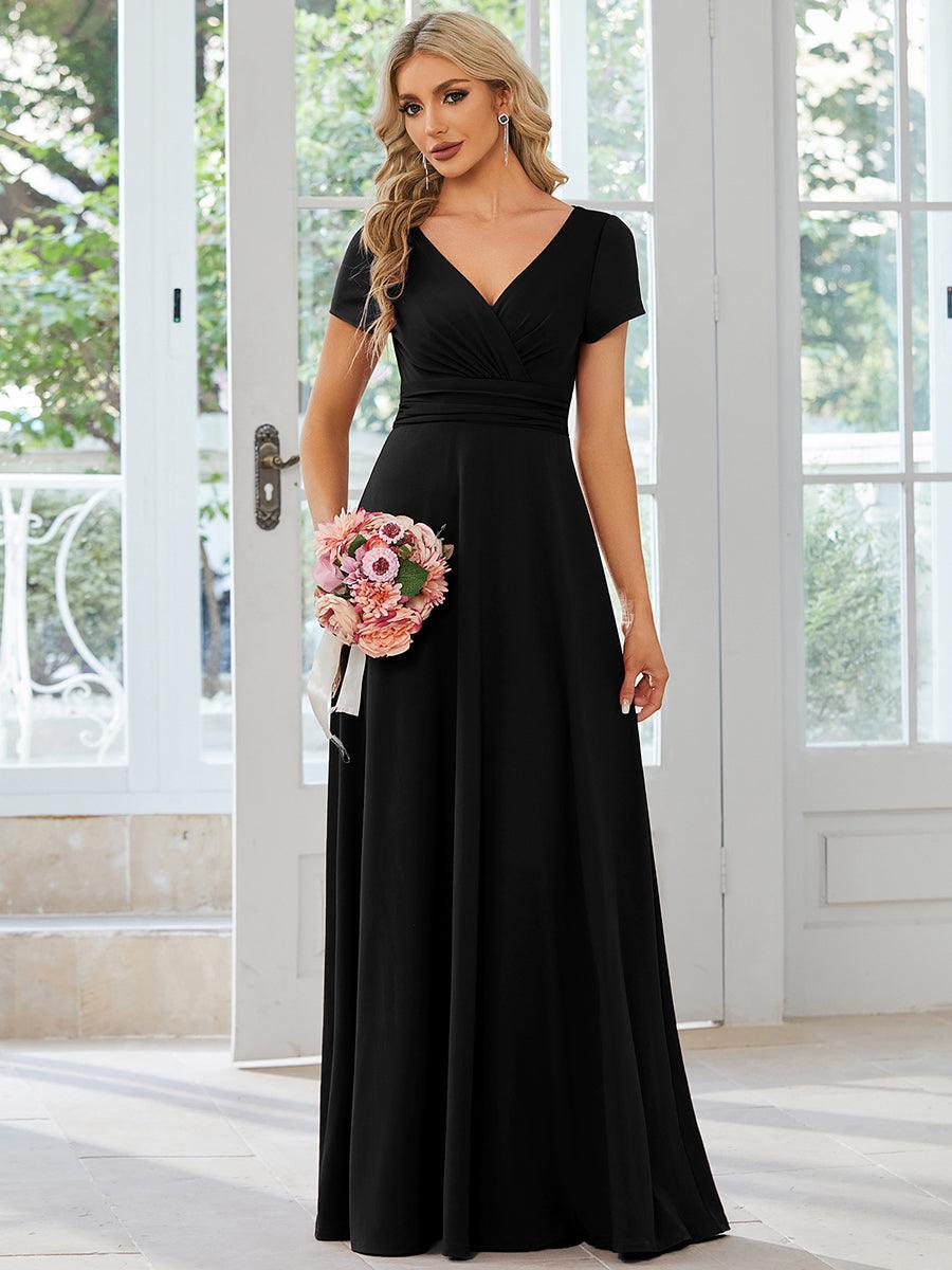 Robe Demoiselle d'Honneur simple plissée taille empire A-ligne #Couleur_Noir