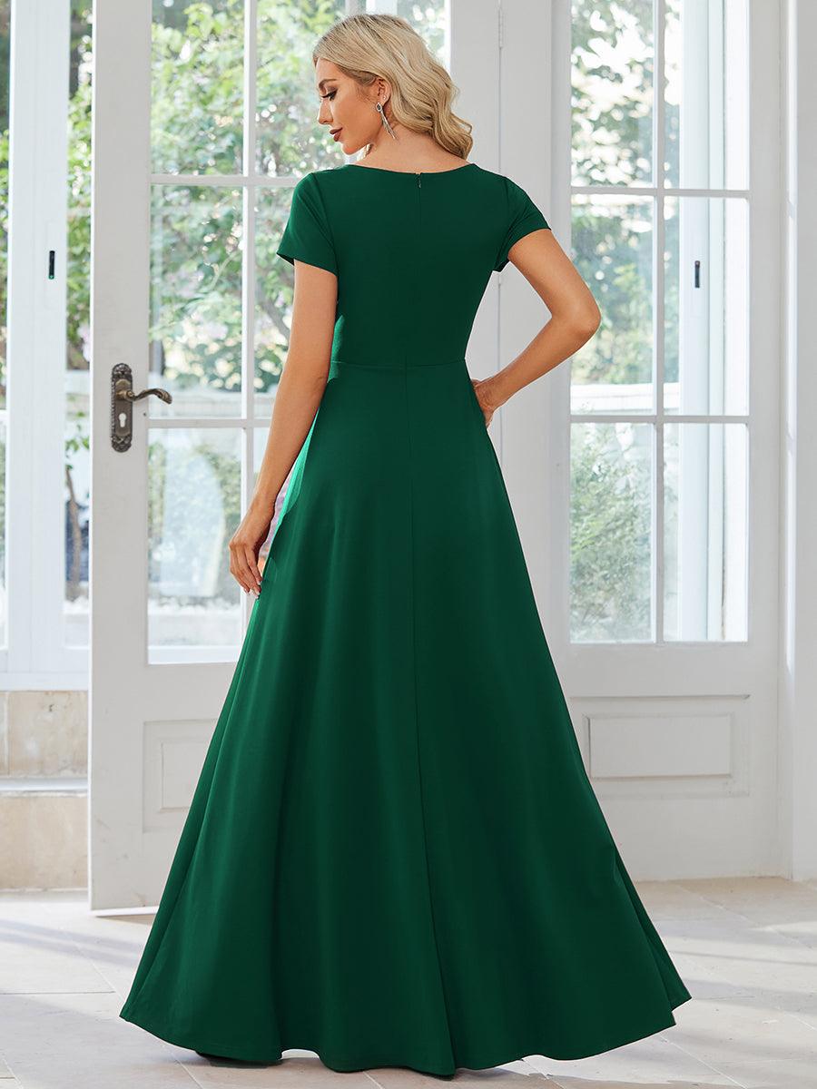 Robe Demoiselle d'Honneur simple plissée taille empire A-ligne #Couleur_Vert Fonce