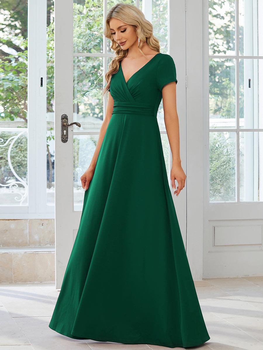Robe Demoiselle d'Honneur simple plissée taille empire A-ligne #Couleur_Vert Fonce