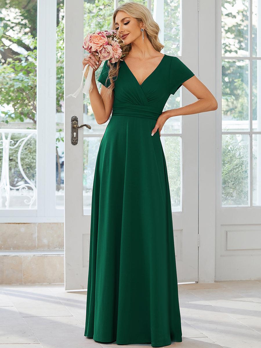 Robe Demoiselle d'Honneur simple plissée taille empire A-ligne #Couleur_Vert Fonce