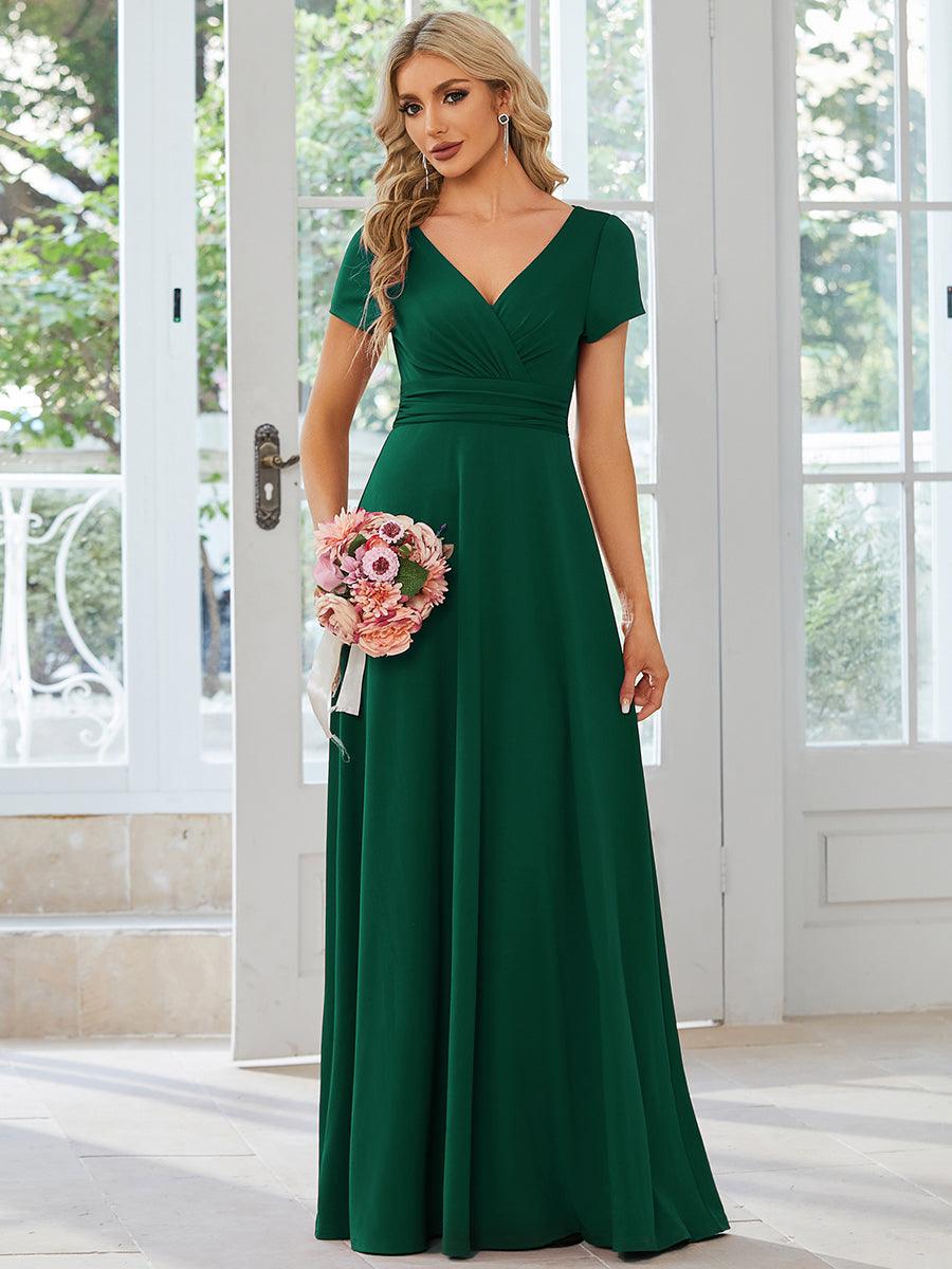 Robe Demoiselle d'Honneur simple plissée taille empire A-ligne #Couleur_Vert Fonce