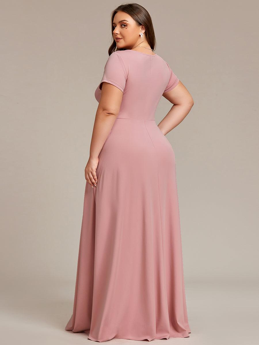 Grande taille Robe Demoiselle d'Honneur simple plissée taille empire A-ligne #Couleur_Rose fumee