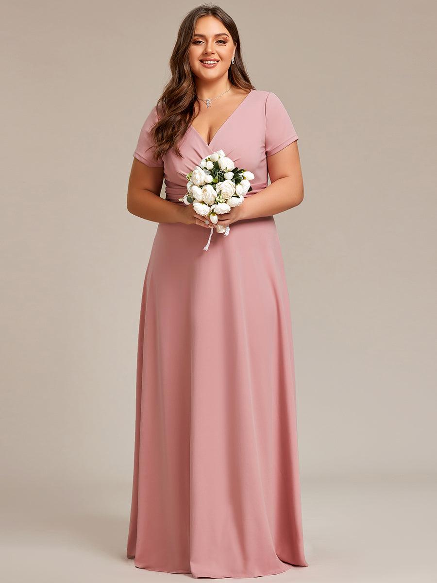 Grande taille Robe Demoiselle d'Honneur simple plissée taille empire A-ligne #Couleur_Rose fumee