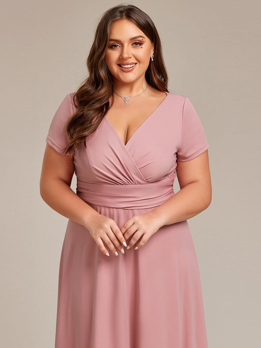 Grande taille Robe Demoiselle d'Honneur simple plissée taille empire A-ligne #Couleur_Rose fumee