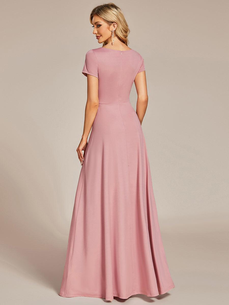 Robe Demoiselle d'Honneur simple plissée taille empire A-ligne #Couleur_Rose fumee