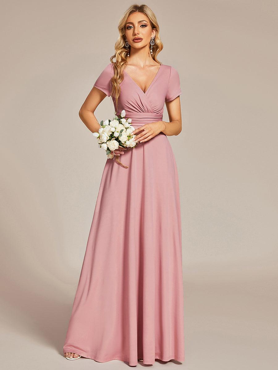 Robe Demoiselle d'Honneur simple plissée taille empire A-ligne #Couleur_Rose fumee
