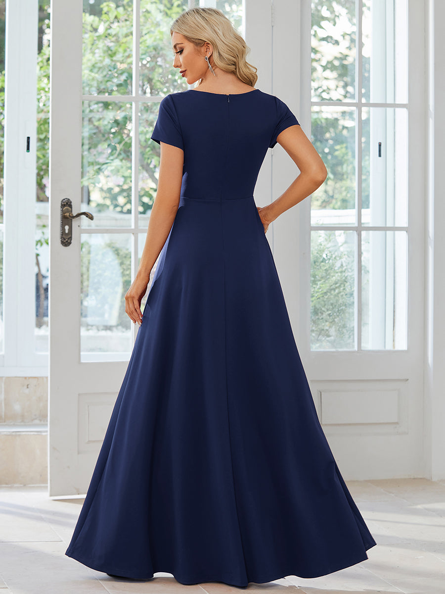 Robe Demoiselle d'Honneur simple plissée taille empire A-ligne #Couleur_Bleu Marine