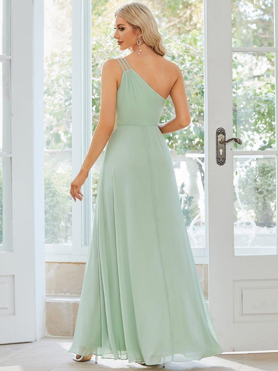 Robe demoiselle d'honneur fluide mousseline Epaule avec Bretelle Fines #Couleur_Menthe Verte