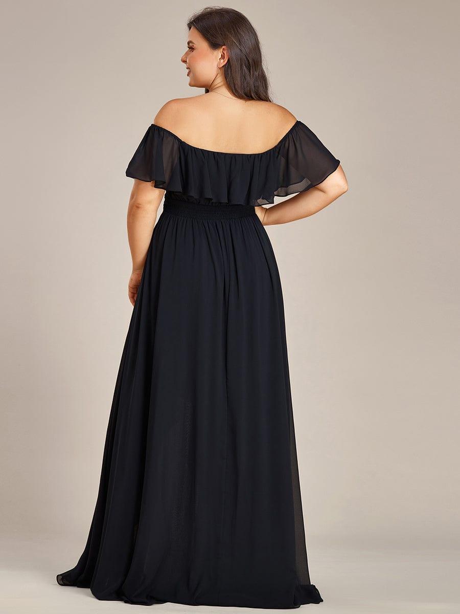 Robe demoiselle d'honneur fluide en mousseline épaules dénudées grande taille #couleur_Noir