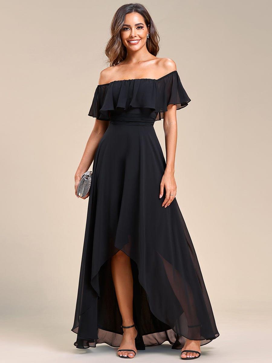 Robe demoiselle d'honneur Manches Courtes Epaules dénudées Volants en Cascade #Couleur_Noir