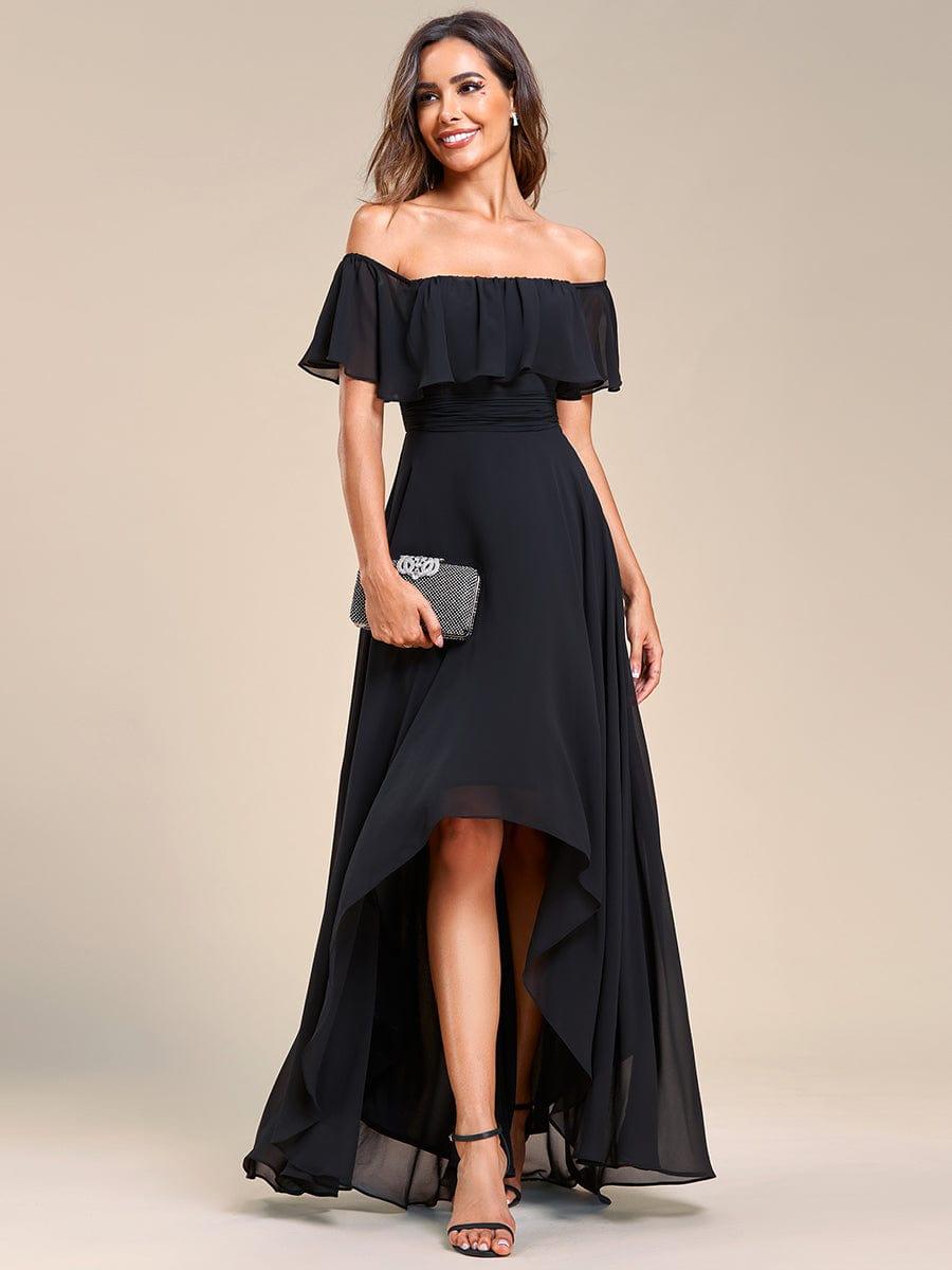 Robe demoiselle d'honneur Manches Courtes Epaules dénudées Volants en Cascade #Couleur_Noir