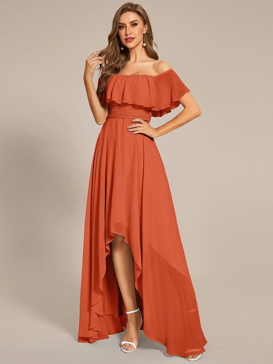 Robe demoiselle d'honneur Manches Courtes Epaules dénudées Volants en Cascade #Couleur_Burnt Orange