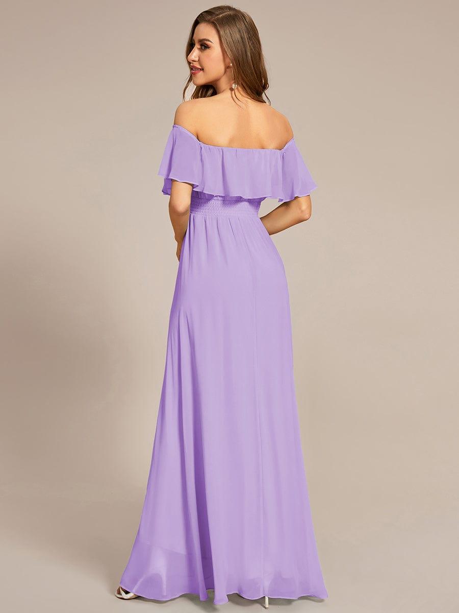 Robe demoiselle d'honneur Manches Courtes Epaules dénudées Volants en Cascade #Couleur_Lavande