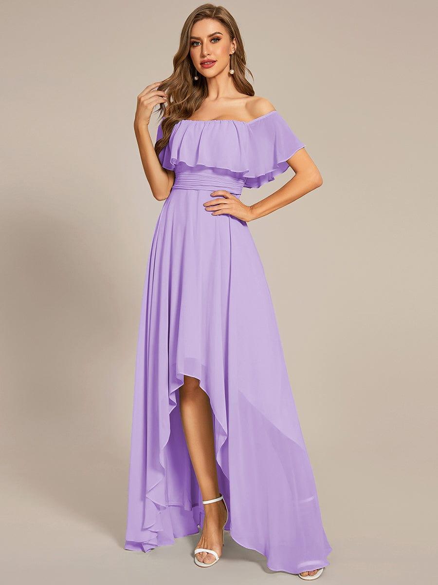 Robe demoiselle d'honneur Manches Courtes Epaules dénudées Volants en Cascade #Couleur_Lavande