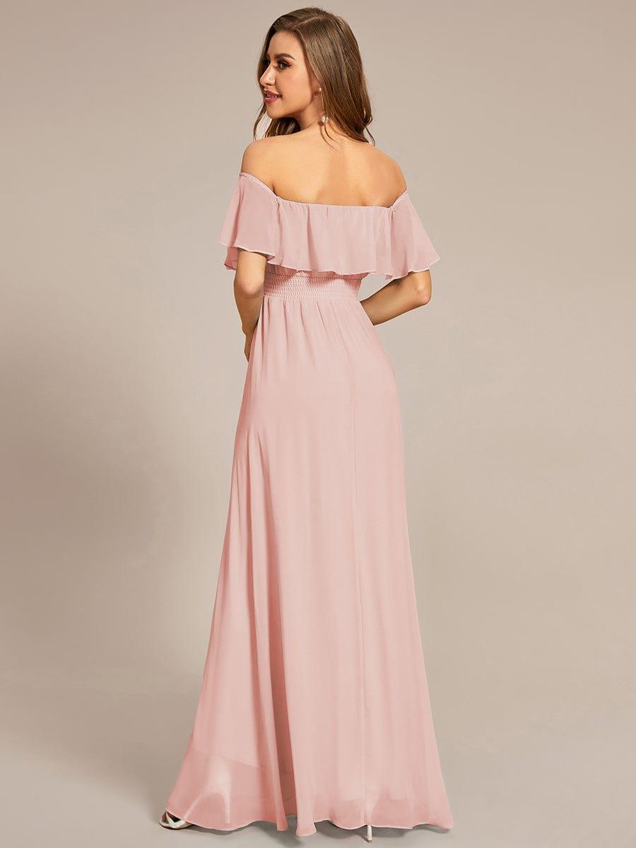 Robe demoiselle d'honneur Manches Courtes Epaules dénudées Volants en Cascade #Couleur_Rose
