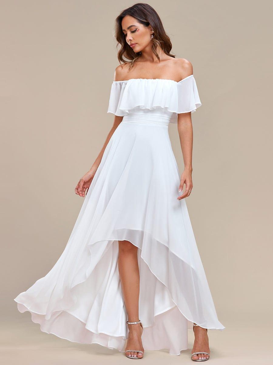 Robe demoiselle d'honneur Manches Courtes Epaules dénudées Volants en Cascade #Couleur_Blanc