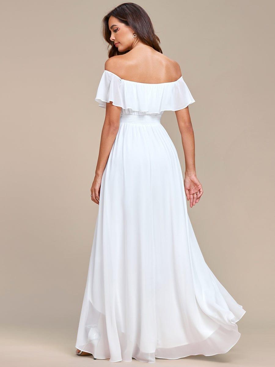 Robe demoiselle d'honneur Manches Courtes Epaules dénudées Volants en Cascade #Couleur_Blanc