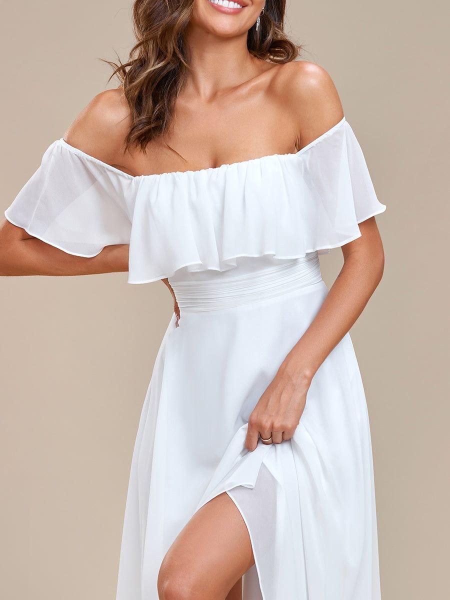 Robe demoiselle d'honneur Manches Courtes Epaules dénudées Volants en Cascade #Couleur_Blanc