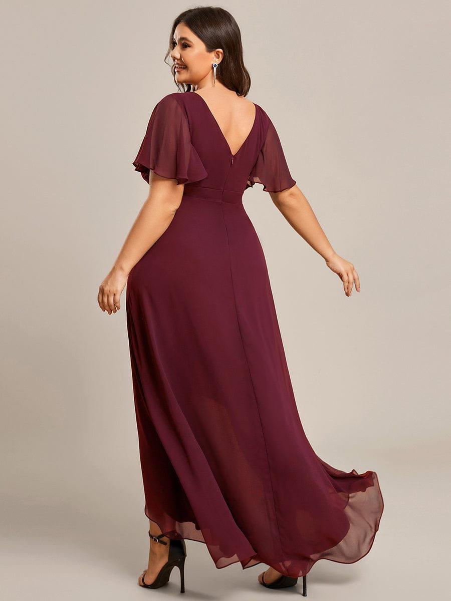 Taille personnalisée Robe demoiselle d'honneur Ourlet en feuille lotus Charmante #Couleur_Bordeaux