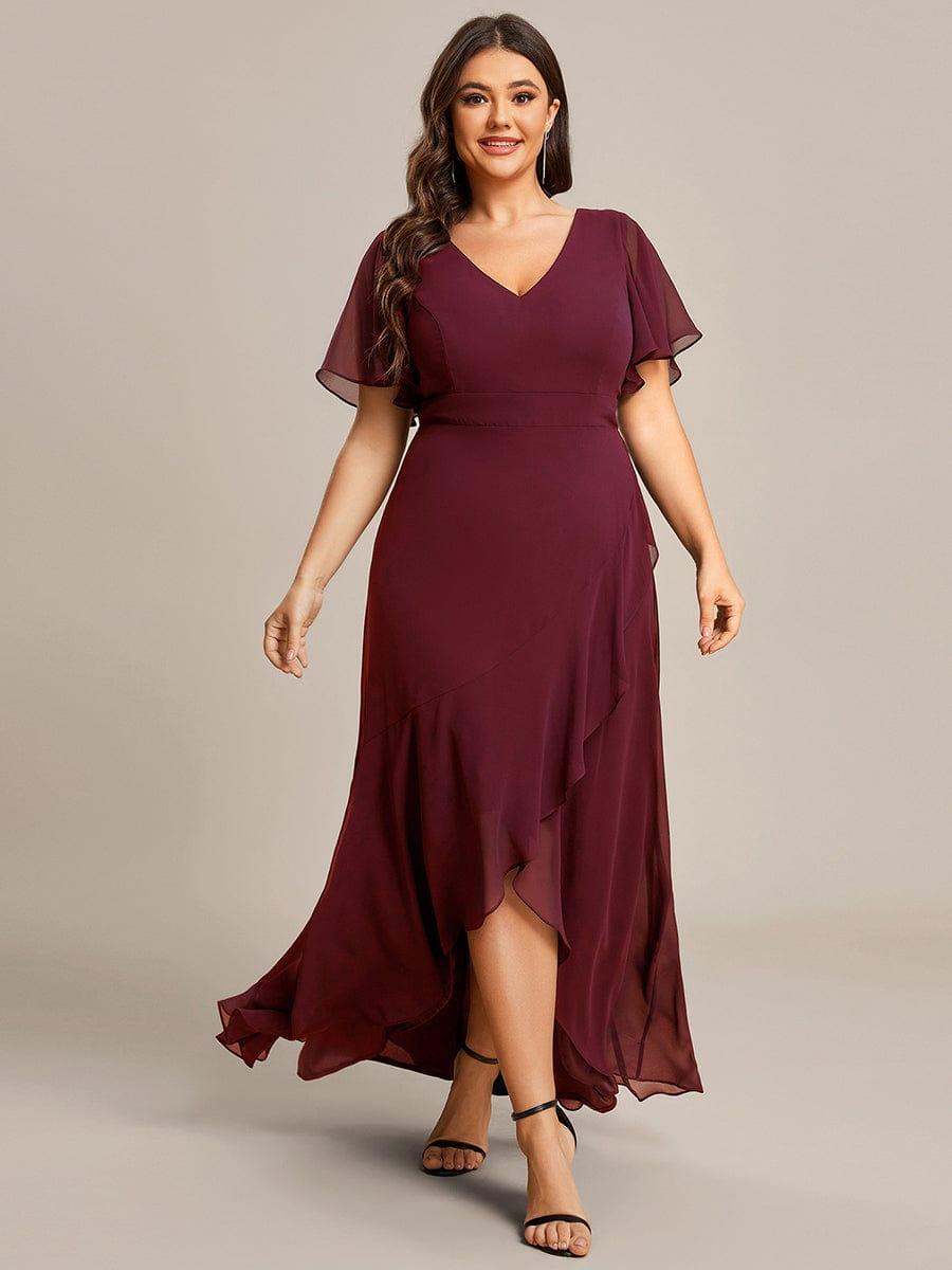 Taille personnalisée Robe demoiselle d'honneur Ourlet en feuille lotus Charmante #Couleur_Bordeaux