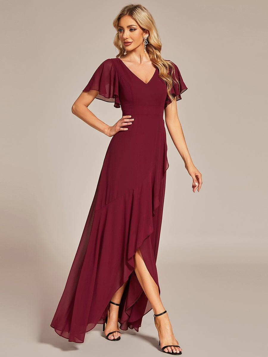 Taille personnalisée Robe demoiselle d'honneur Ourlet en feuille lotus Charmante #Couleur_Bordeaux