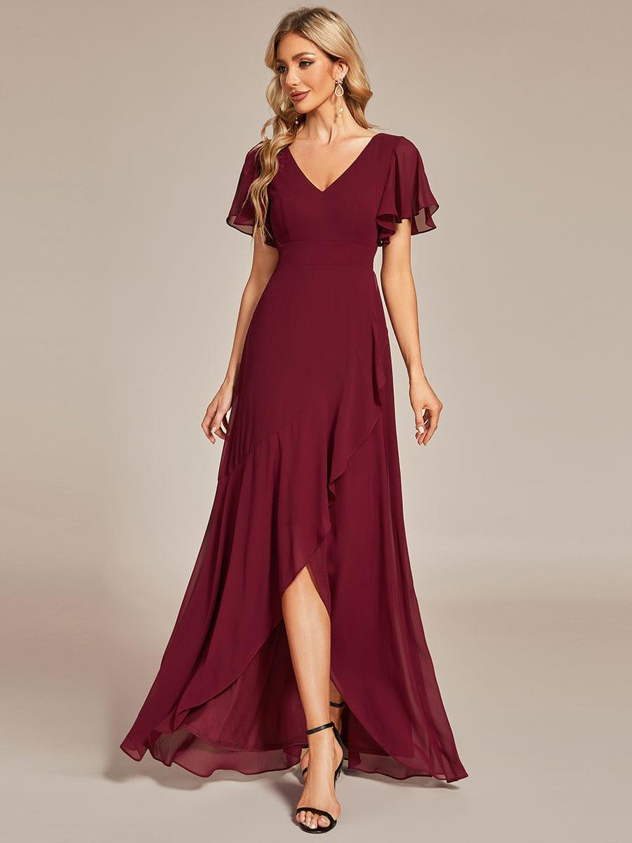 Taille personnalisée Robe demoiselle d'honneur Ourlet en feuille lotus Charmante #Couleur_Bordeaux