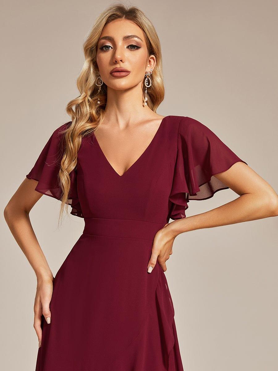Taille personnalisée Robe demoiselle d'honneur Ourlet en feuille lotus Charmante #Couleur_Bordeaux