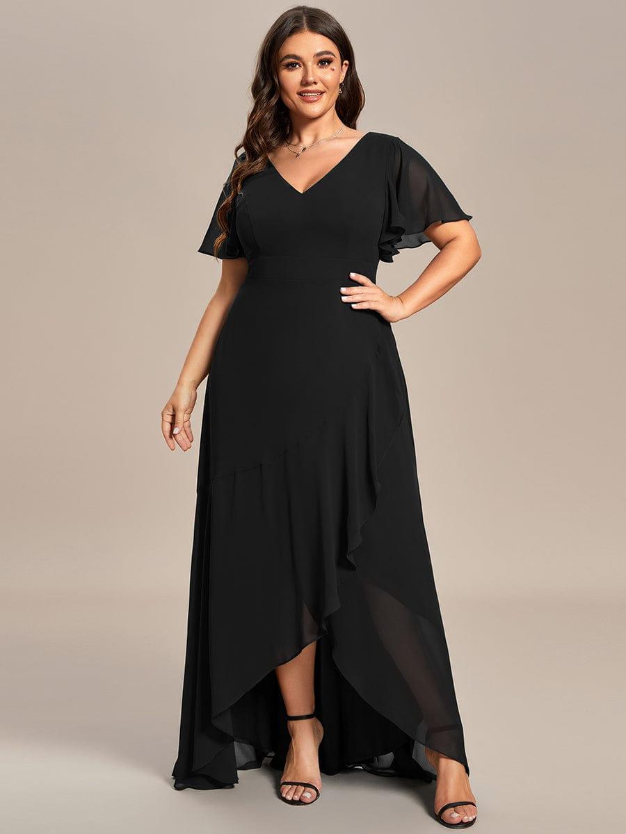 Taille personnalisée Robe demoiselle d'honneur Ourlet en feuille lotus Charmante #Couleur_Noir