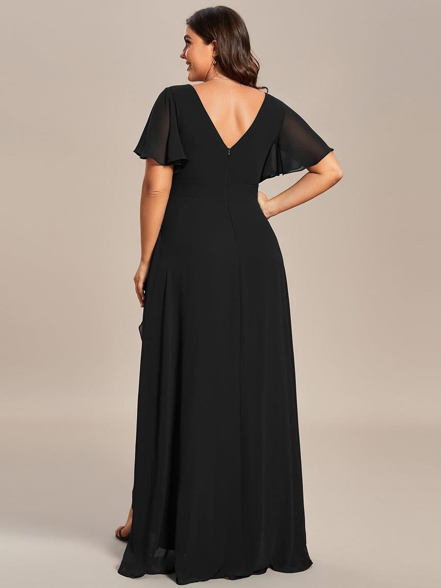 Taille personnalisée Robe demoiselle d'honneur Ourlet en feuille lotus Charmante #Couleur_Noir