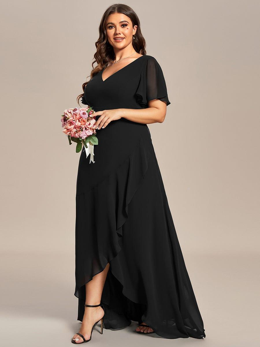 Taille personnalisée Robe demoiselle d'honneur Ourlet en feuille lotus Charmante #Couleur_Noir