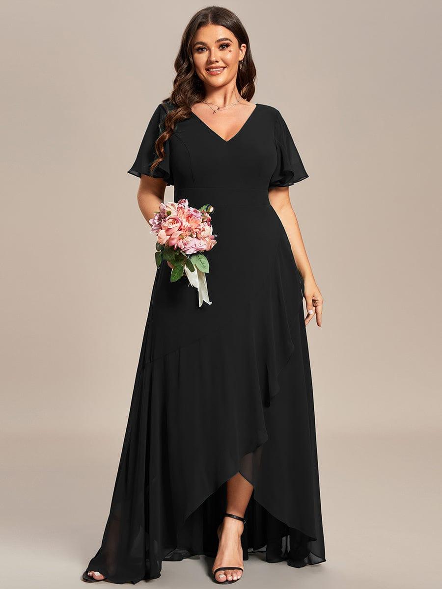 Taille personnalisée Robe demoiselle d'honneur Ourlet en feuille lotus Charmante #Couleur_Noir