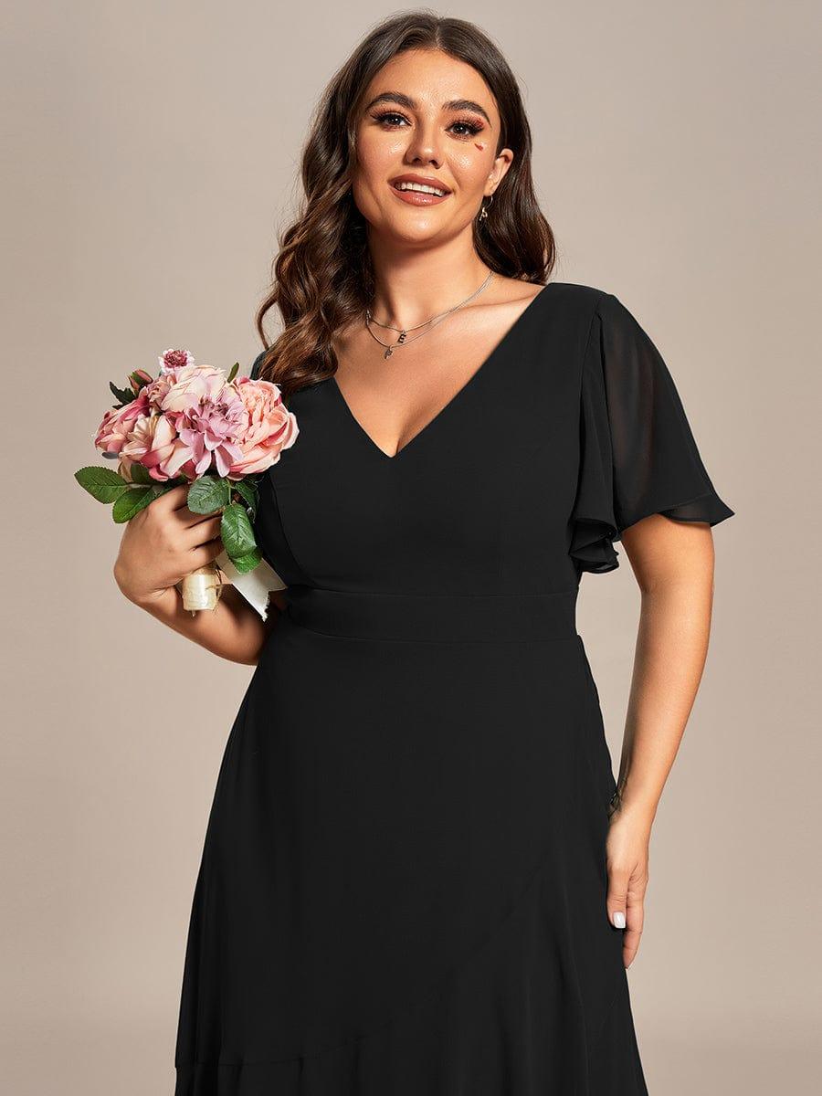 Taille personnalisée Robe demoiselle d'honneur Ourlet en feuille lotus Charmante #Couleur_Noir