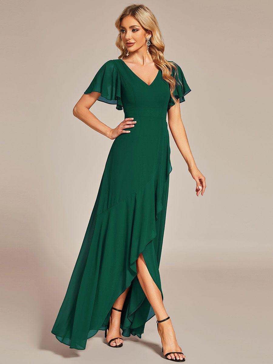 Taille personnalisée Robe demoiselle d'honneur Ourlet en feuille lotus Charmante #Couleur_Vert Fonce