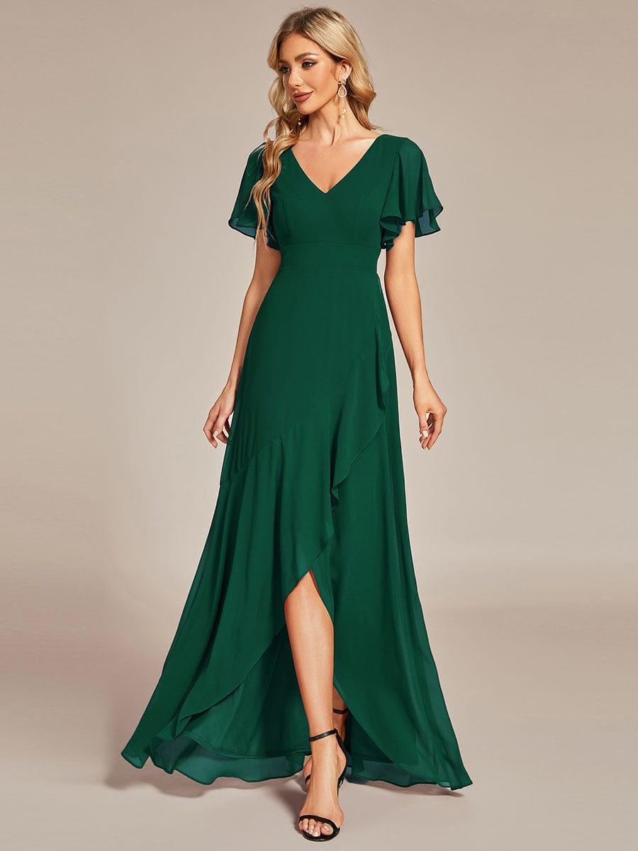 Taille personnalisée Robe demoiselle d'honneur Ourlet en feuille lotus Charmante #Couleur_Vert Fonce
