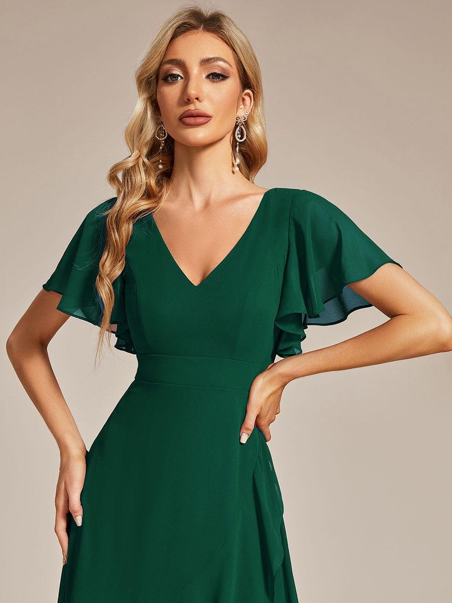 Taille personnalisée Robe demoiselle d'honneur Ourlet en feuille lotus Charmante #Couleur_Vert Fonce