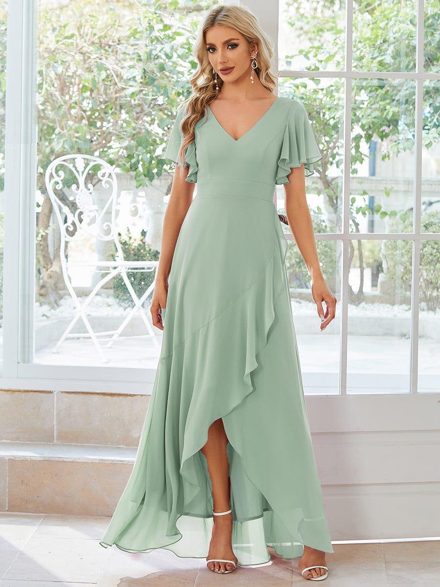Taille personnalisée Robe demoiselle d'honneur Ourlet en feuille lotus Charmante #Couleur_Menthe Verte