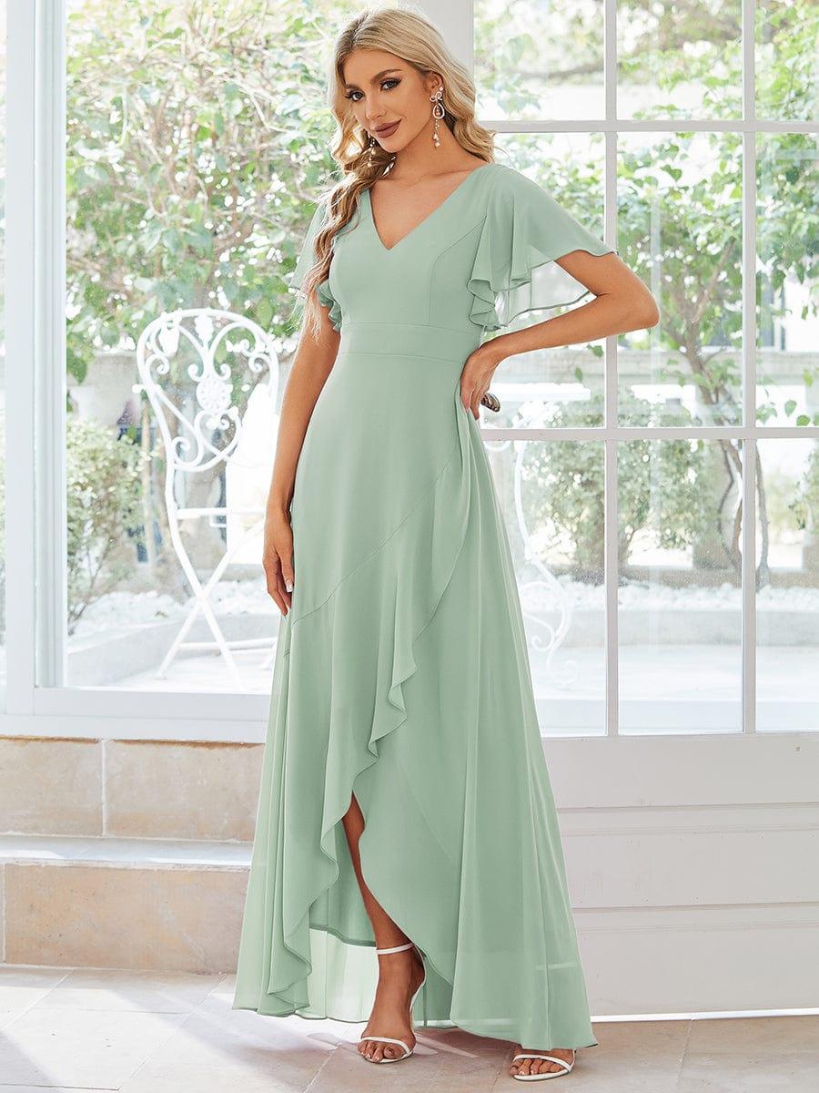 Taille personnalisée Robe demoiselle d'honneur Ourlet en feuille lotus Charmante #Couleur_Menthe Verte