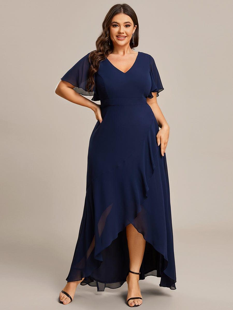 Taille personnalisée Robe demoiselle d'honneur Ourlet en feuille lotus Charmante #Couleur_Bleu Marine
