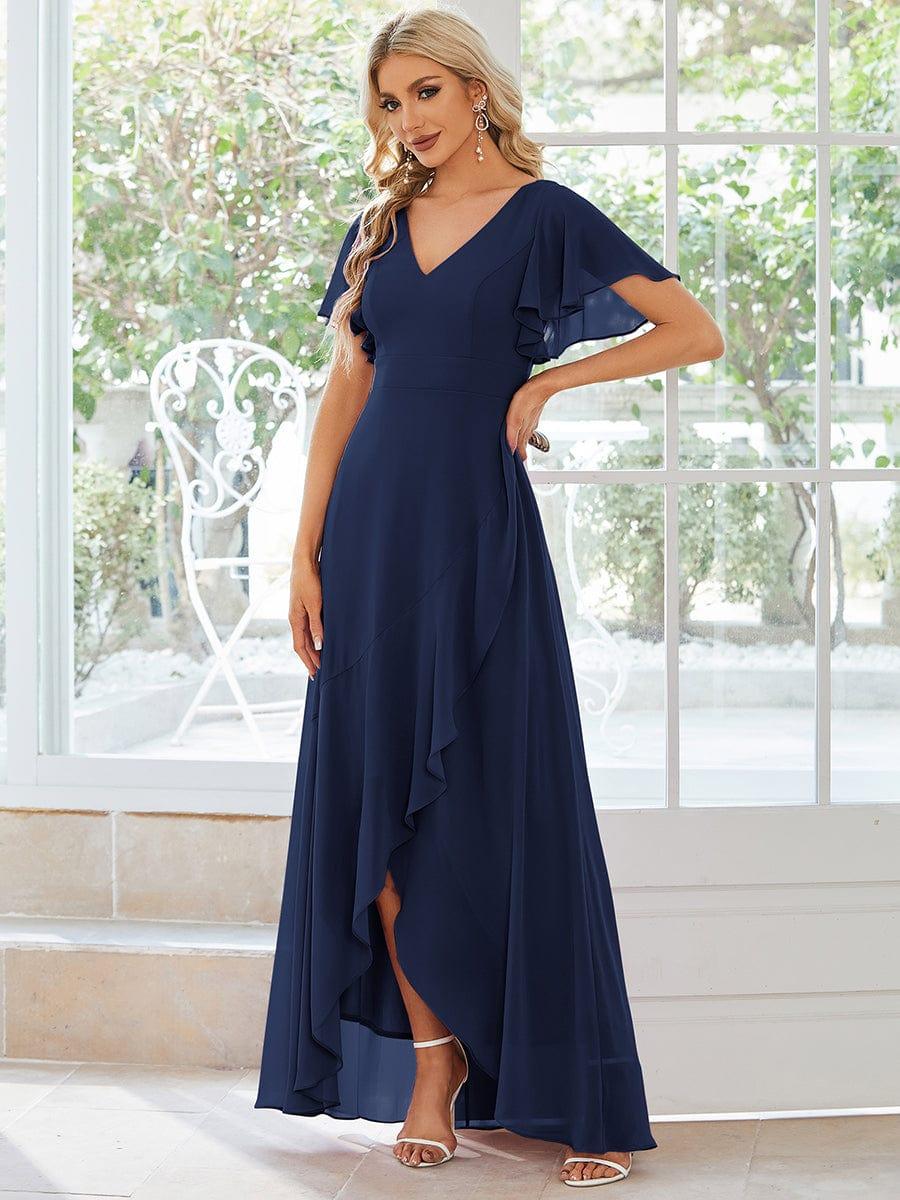 Taille personnalisée Robe demoiselle d'honneur Ourlet en feuille lotus Charmante #Couleur_Bleu Marine