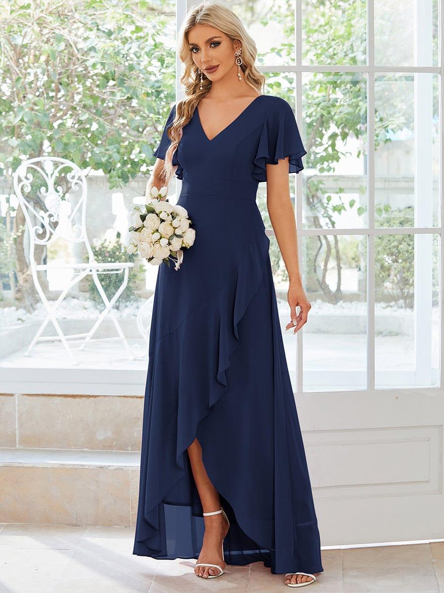 Taille personnalisée Robe demoiselle d'honneur Ourlet en feuille lotus Charmante #Couleur_Bleu Marine