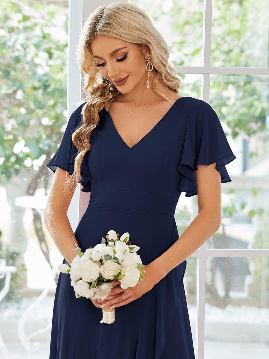 Taille personnalisée Robe demoiselle d'honneur Ourlet en feuille lotus Charmante #Couleur_Bleu Marine