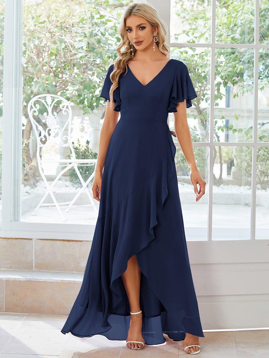 Taille personnalisée Robe demoiselle d'honneur Ourlet en feuille lotus Charmante #Couleur_Bleu Marine