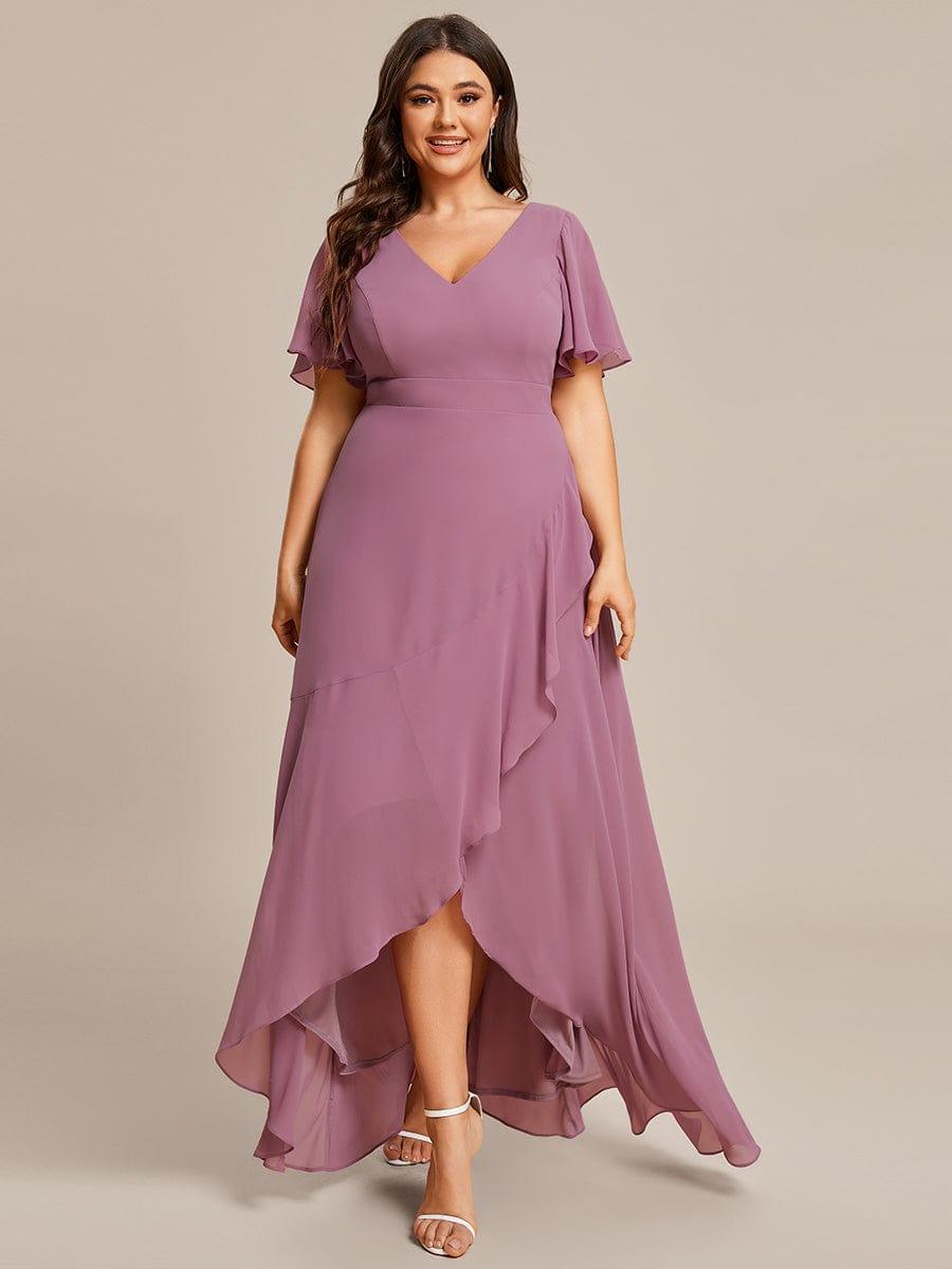 Taille personnalisée Robe demoiselle d'honneur Ourlet en feuille lotus Charmante #Couleur_Orchidee