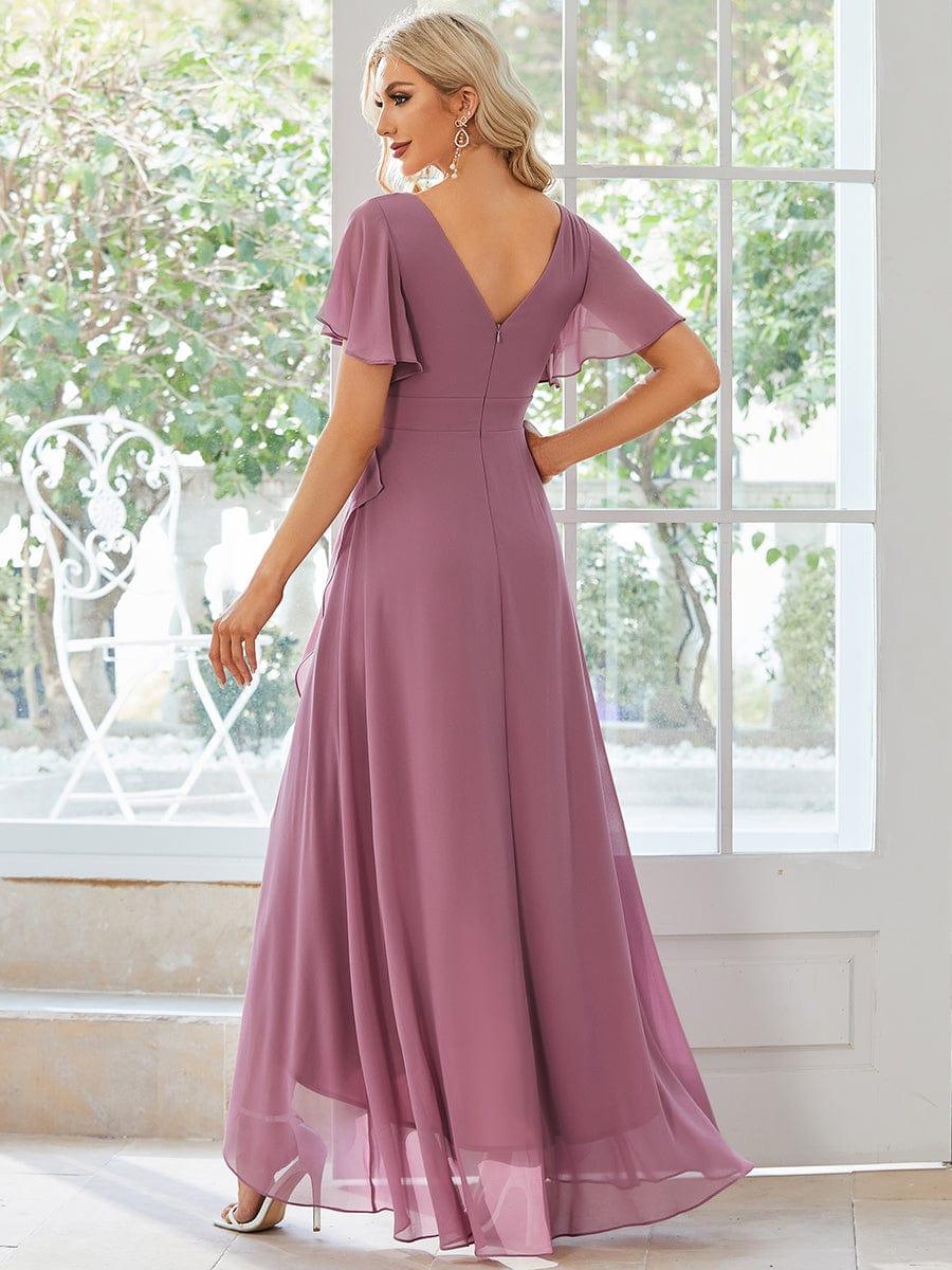 Taille personnalisée Robe demoiselle d'honneur Ourlet en feuille lotus Charmante #Couleur_Orchidee