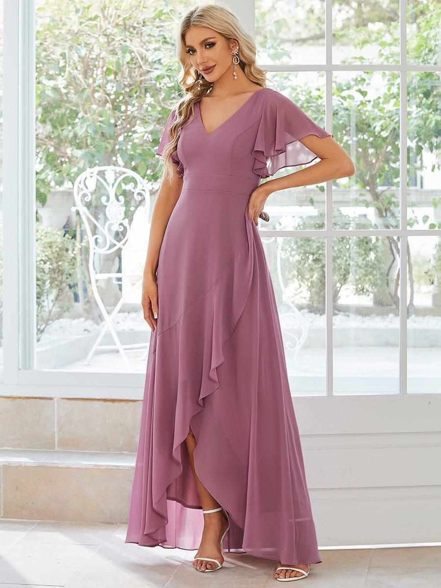 Taille personnalisée Robe demoiselle d'honneur Ourlet en feuille lotus Charmante #Couleur_Orchidee
