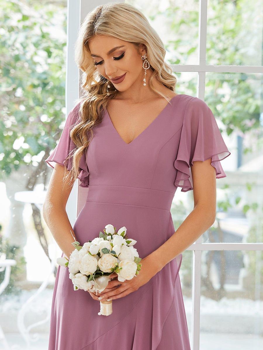 Taille personnalisée Robe demoiselle d'honneur Ourlet en feuille lotus Charmante #Couleur_Orchidee