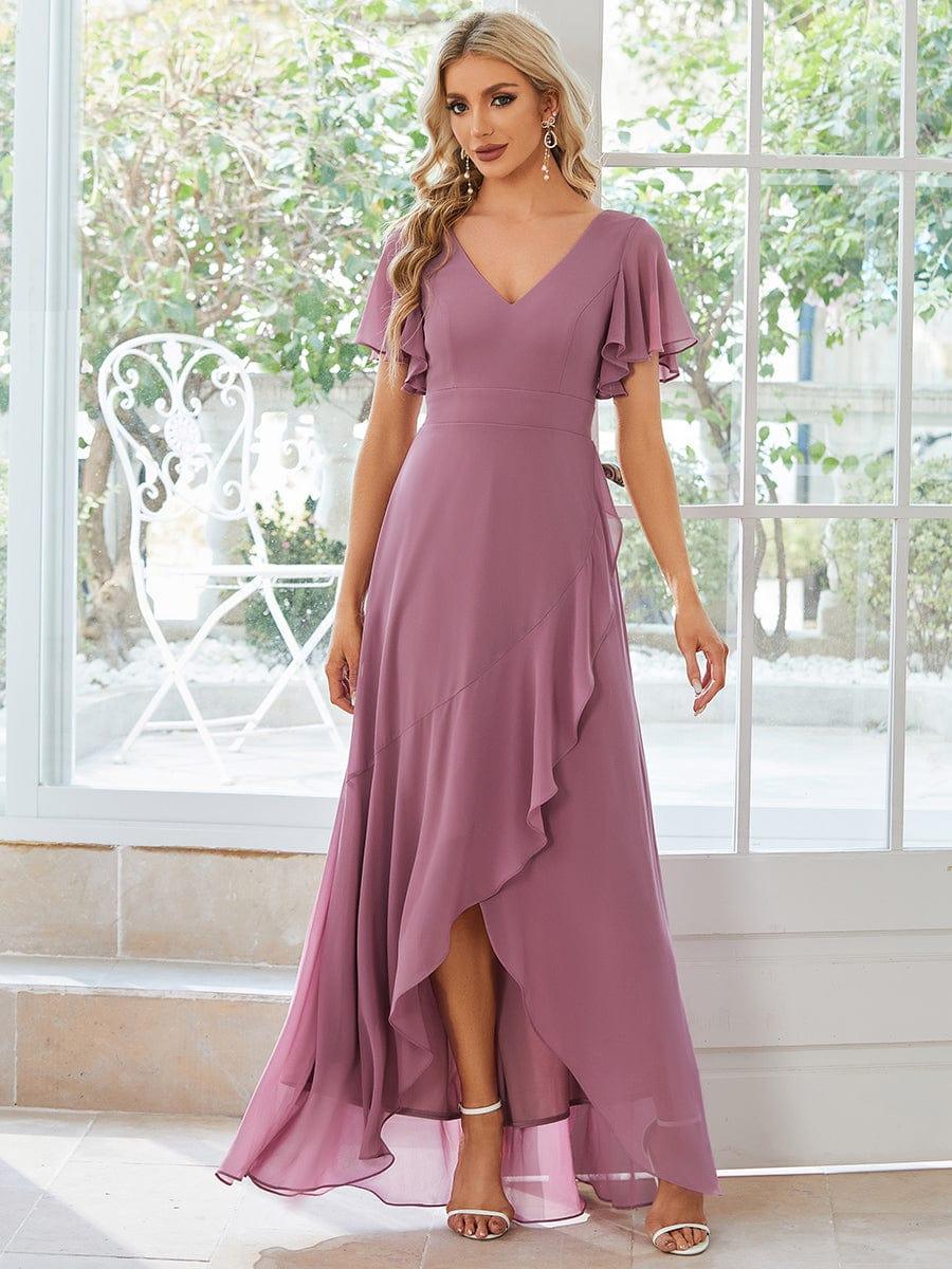 Taille personnalisée Robe demoiselle d'honneur Ourlet en feuille lotus Charmante #Couleur_Orchidee