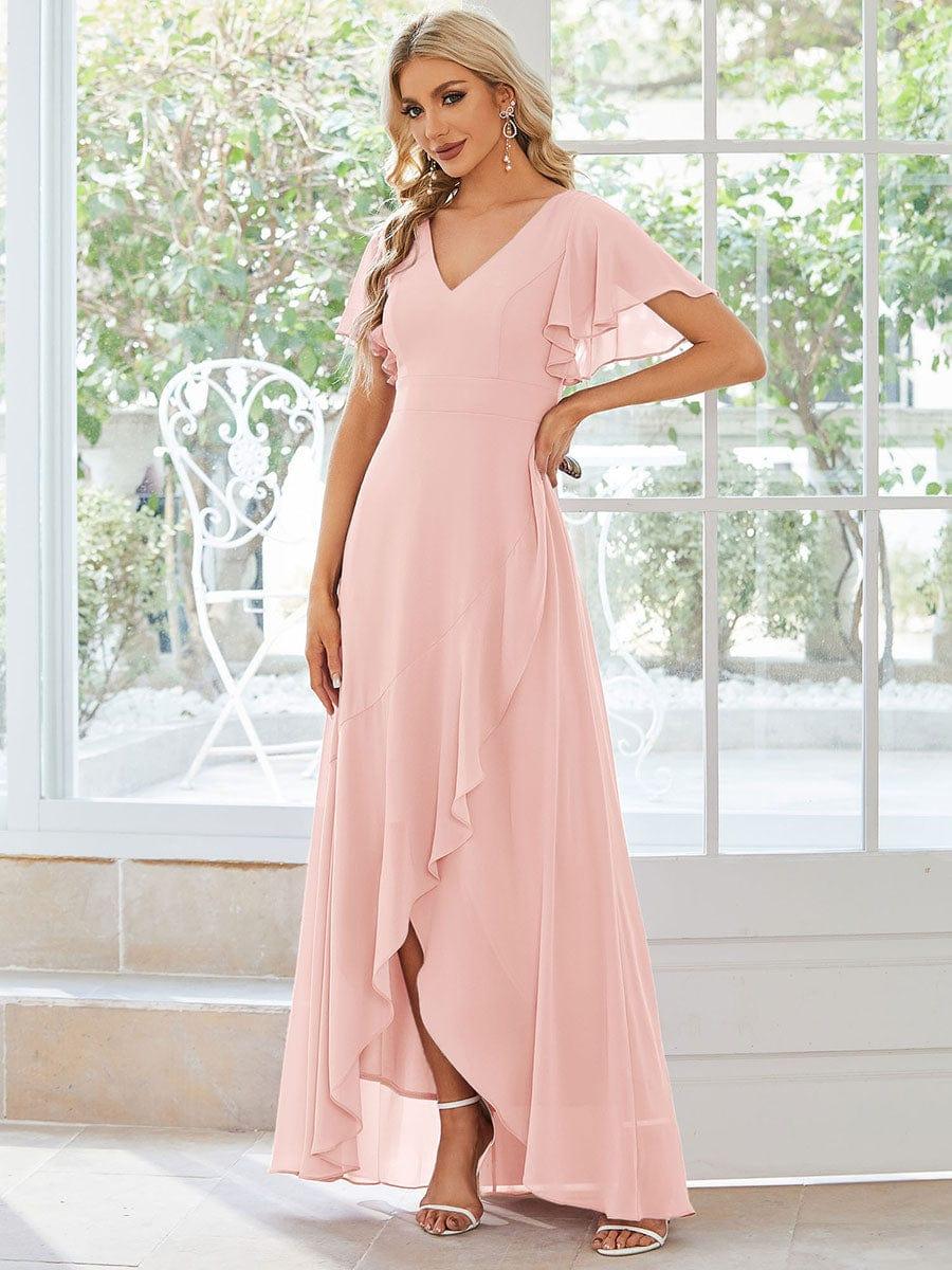 Taille personnalisée Robe demoiselle d'honneur Ourlet en feuille lotus Charmante #Couleur_Rose