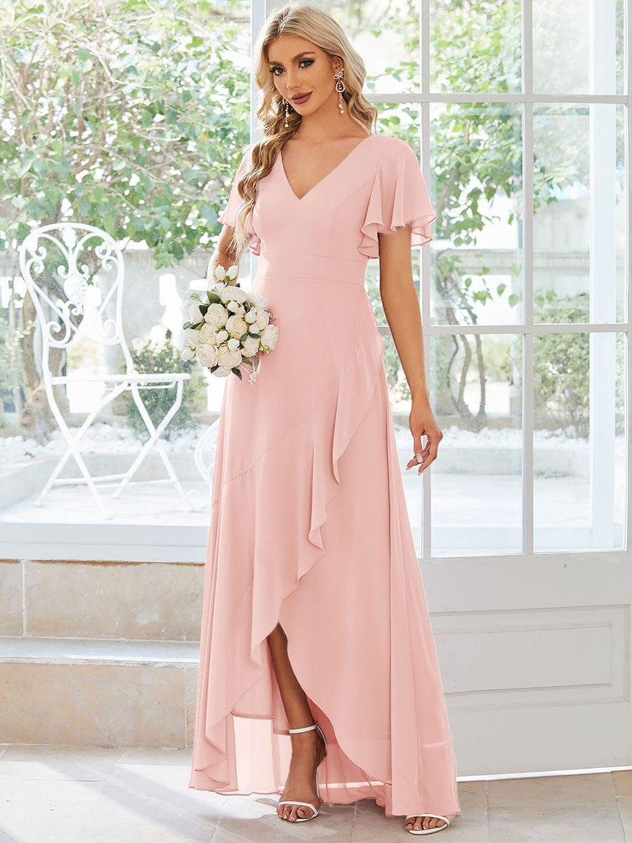 Taille personnalisée Robe demoiselle d'honneur Ourlet en feuille lotus Charmante #Couleur_Rose
