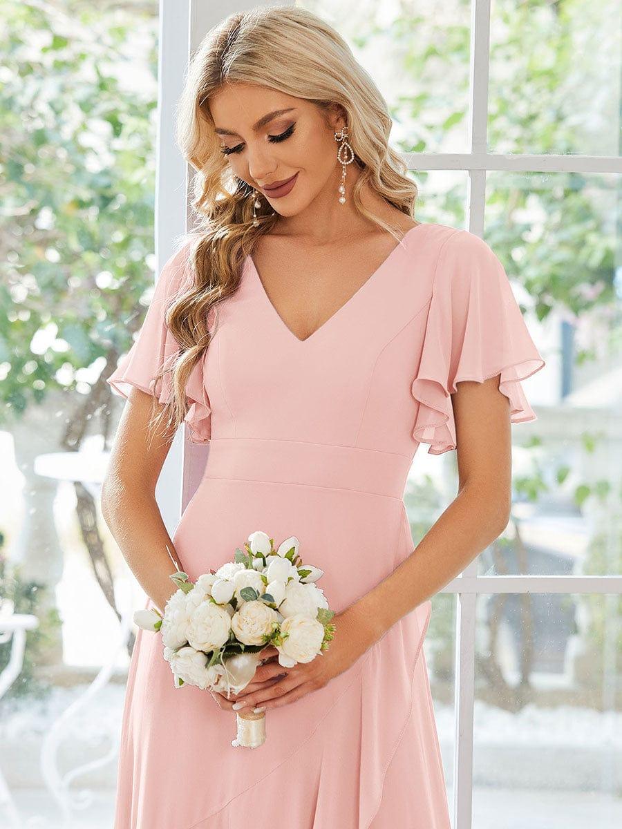 Taille personnalisée Robe demoiselle d'honneur Ourlet en feuille lotus Charmante #Couleur_Rose